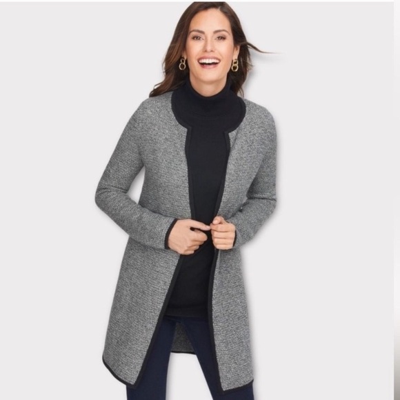 Talbots Textured Open Front Marled Cotton Blend Sweater Jacket - Picture 1 of 15